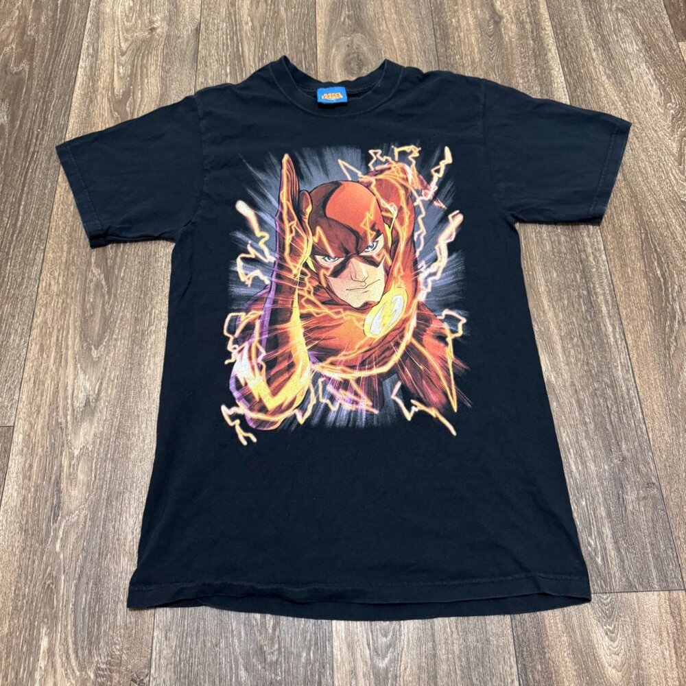 VTG The Flash Shirt Men's Medium Black DC Comics Justice League Graphic Tee Y2K